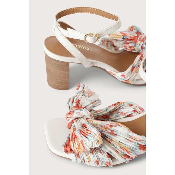 Kensie NWOT Lulus Kadence White Multi Floral Satin Ankle Strap High Heel Sandals - Picture 4 of 13